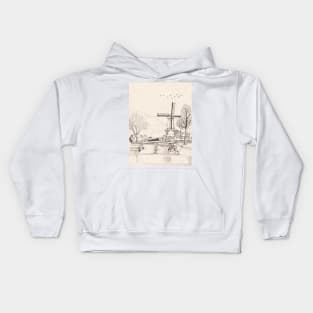 De Adriaan Windmill Haarlem Netherlands Pen Ink Travel Art Kids Hoodie